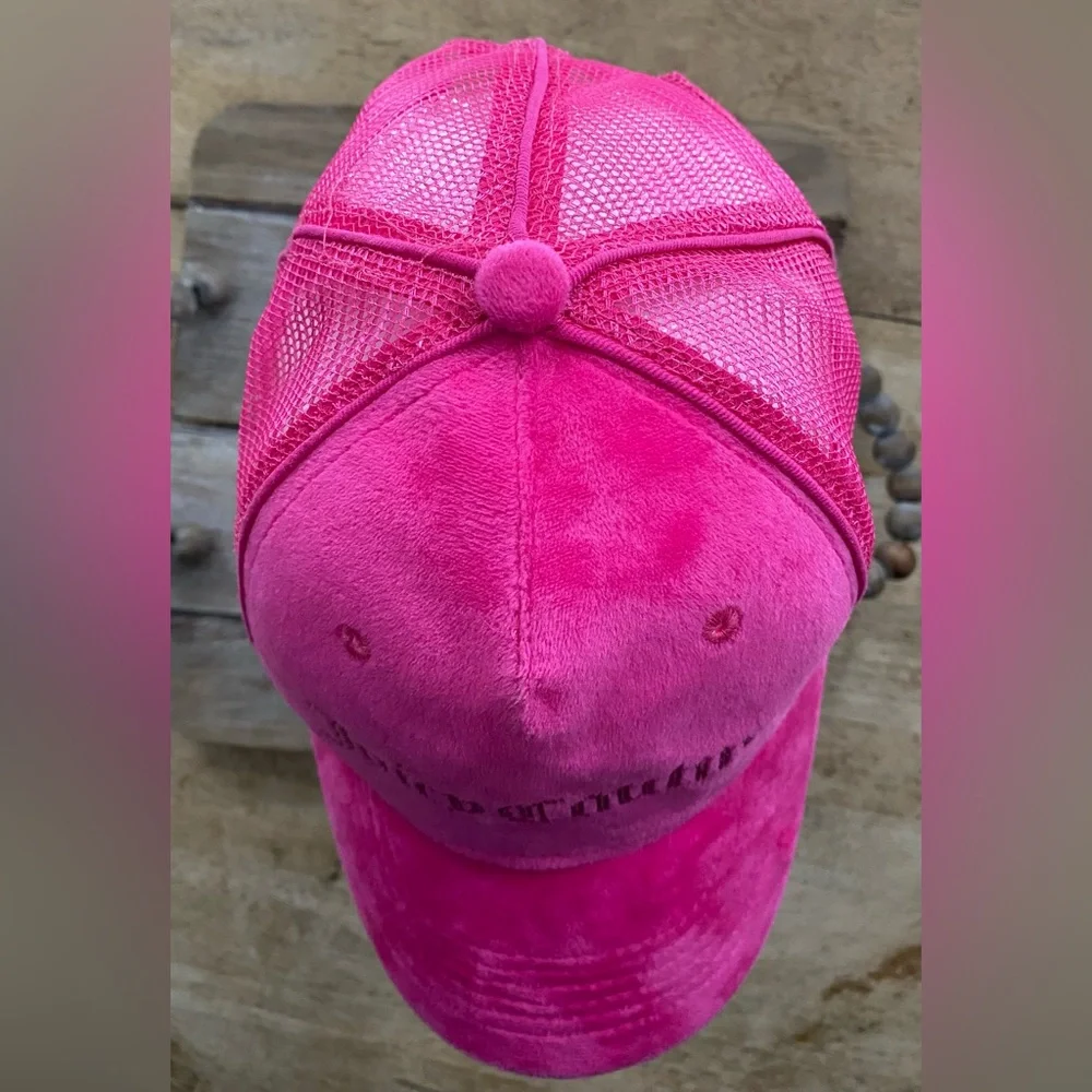 Juicy Couture Women’s OS Hot Pink‎ Velour Diamante’ Logo Trucker Cap